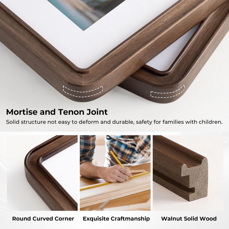 6x8 Solid Walnut Wood Picture Frames Matted to 5x7 with Tempered Glass for Wa... gallery
