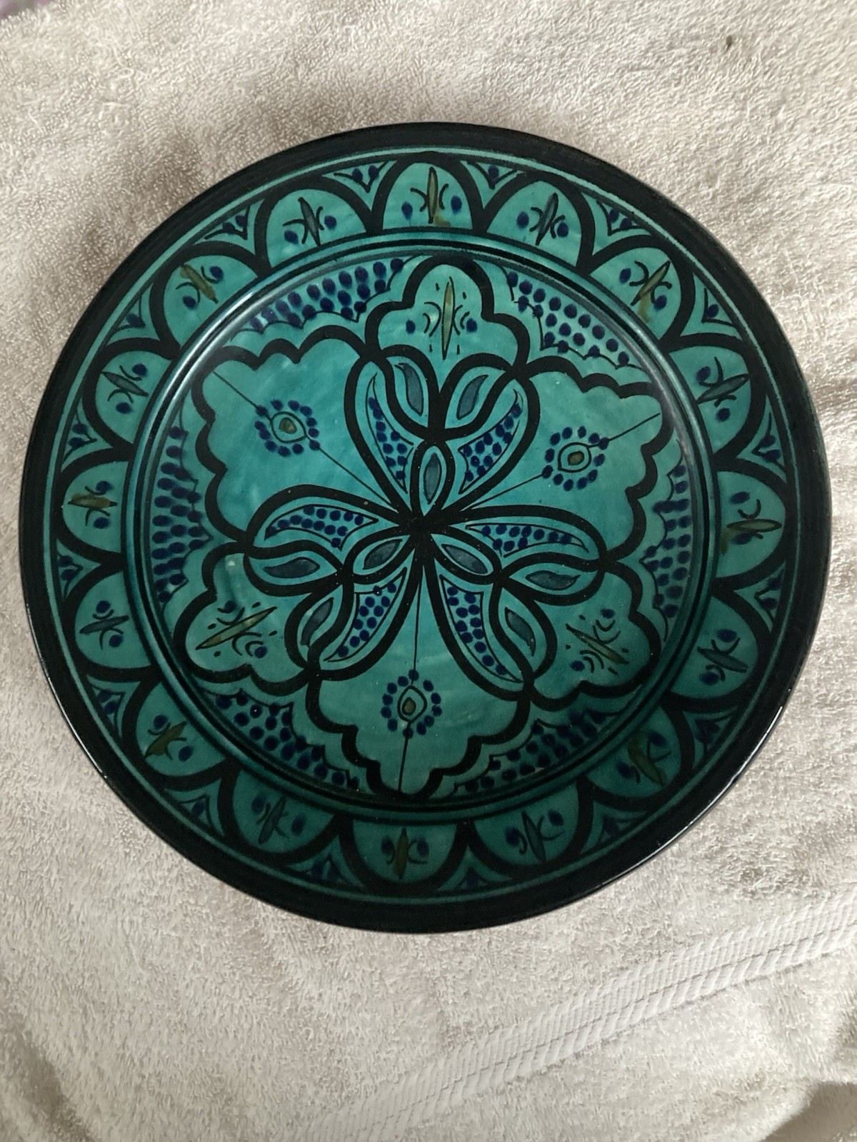 Hand Painted Safi Moroccan Ceramic Decorative Bowl Floral & Geometric 10" gallery