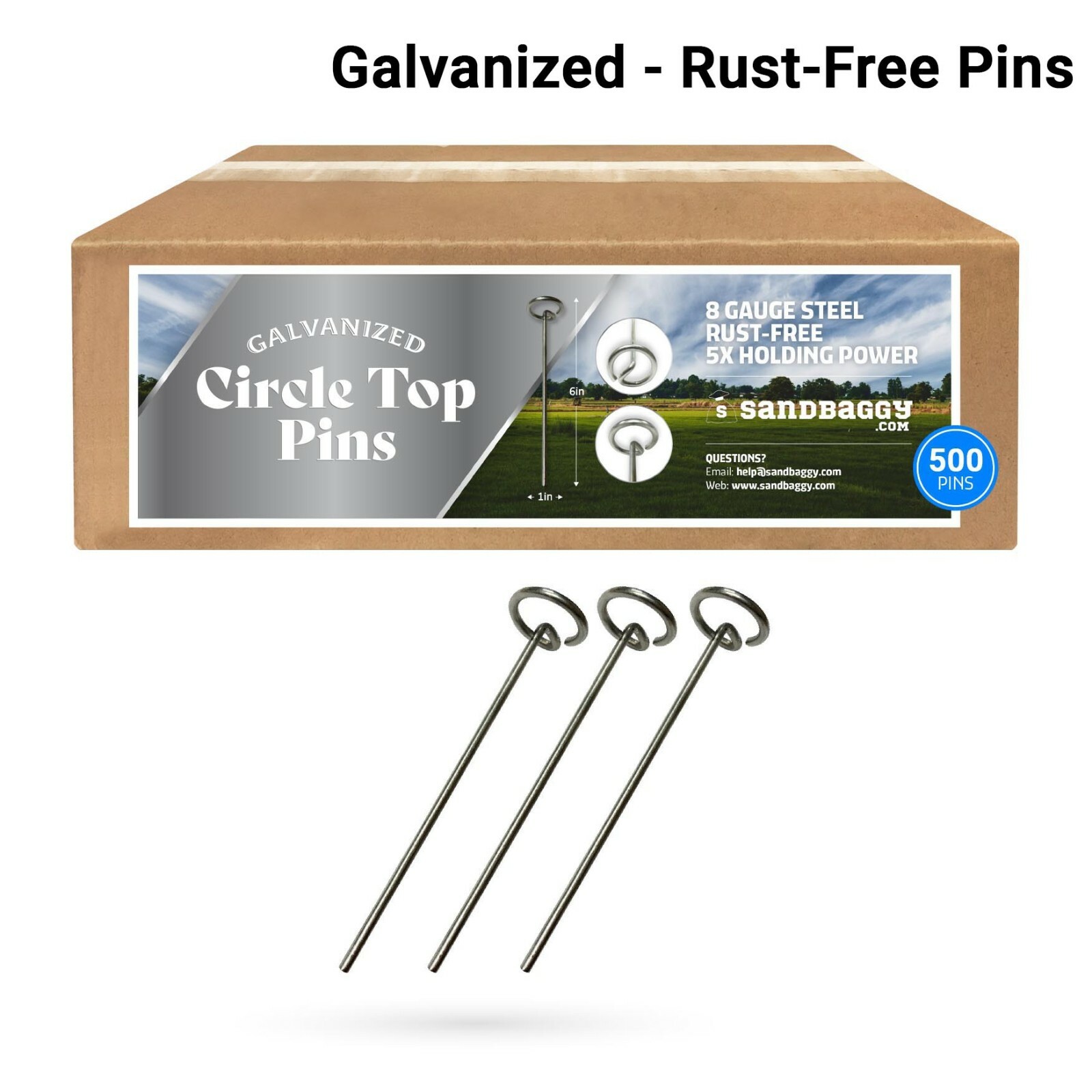 Circle Top Pins 500 Pack 6 Inch ~Landscape Staples SOD Garden Stakes - Sandbaggy gallery