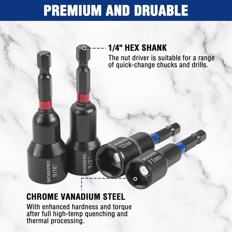 WORKPRO 27PC Magnetic Nut Driver Set SAE&Metric Impact Drill Driver Bit 1/4" Hex gallery