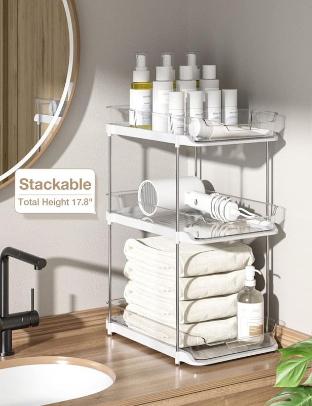 2 Pack Stackable 2-Tier Under Sink Cabinet Organizer with sliding storage drawer gallery