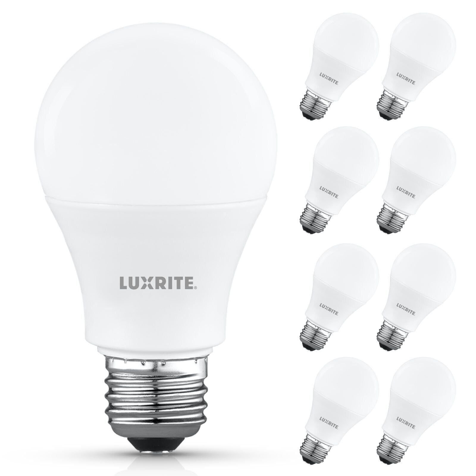 Luxrite A19 LED Light Bulb 8W=60W 5000K 800LM E26 Damp Rated ETL Listed 8-Pack gallery