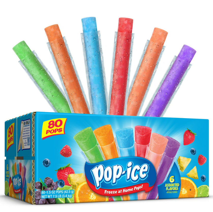 Pop-Ice Assorted Fruit Freezer Ice Pops, Gluten-Free Frozen Snack, 1.5 oz, 80 Ct gallery