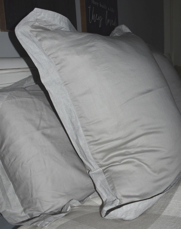 NWT Pottery Barn Gray Mist Linen Tencel Lyocell Trim Standard Pillow Sham NEW gallery