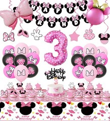Pink Mouse 3rd Birthday Party Supplies, Three Years Old Girl Bow Party Decora…