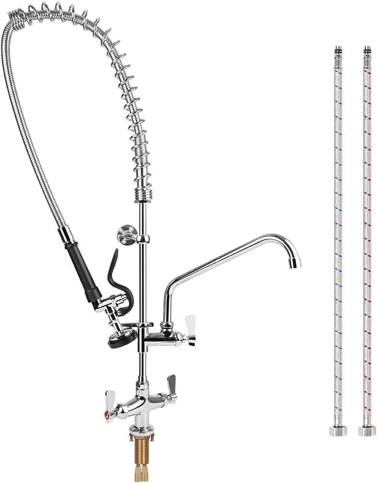 43 Inch Height Deck Mount Commercial Faucet with Pre Rinse Sprayer, Single Hole gallery