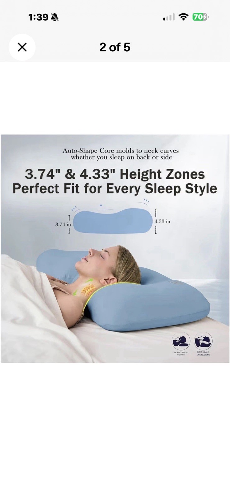 HighBeds Cervical Neck Pillow BASF Memory Foam Ergonomic Side Sleeper Blue gallery