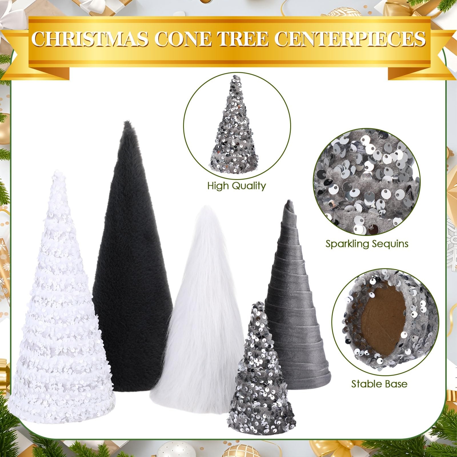 5 Pcs Christmas Cone Tree Centerpieces, Glitter Christmas Cone Tree Table Dec... gallery