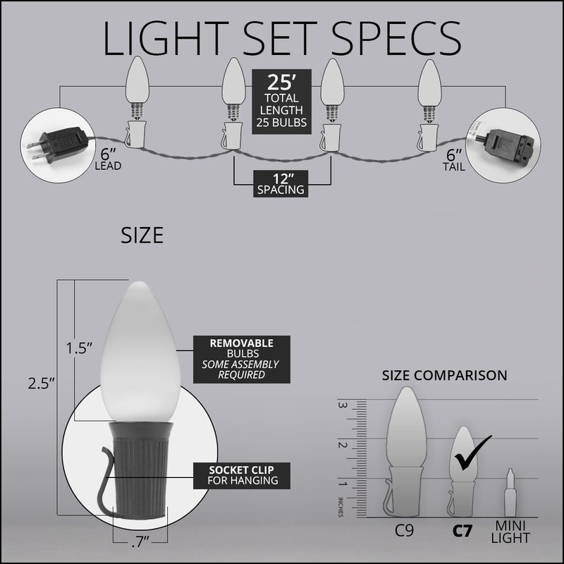 OptiCore C7 Shatterproof Christmas Lights LED Outdoor Unbreakable Vintage, 25 ft gallery