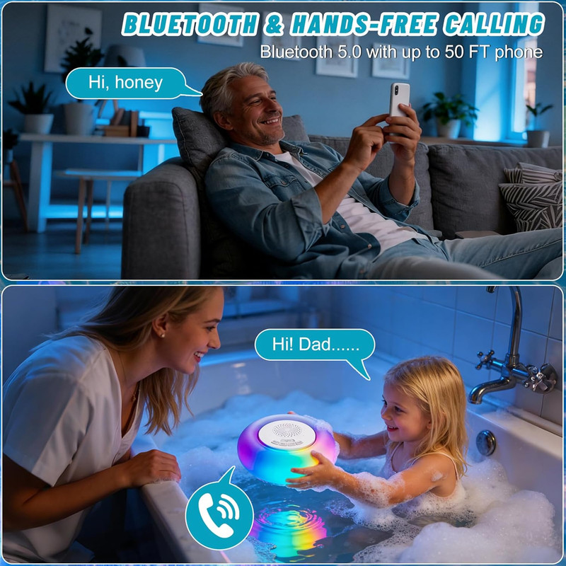 2 Pack Floating Pool Lights with Bluetooth Pool Speaker, 2-In-1 RGB Pool Lights, gallery