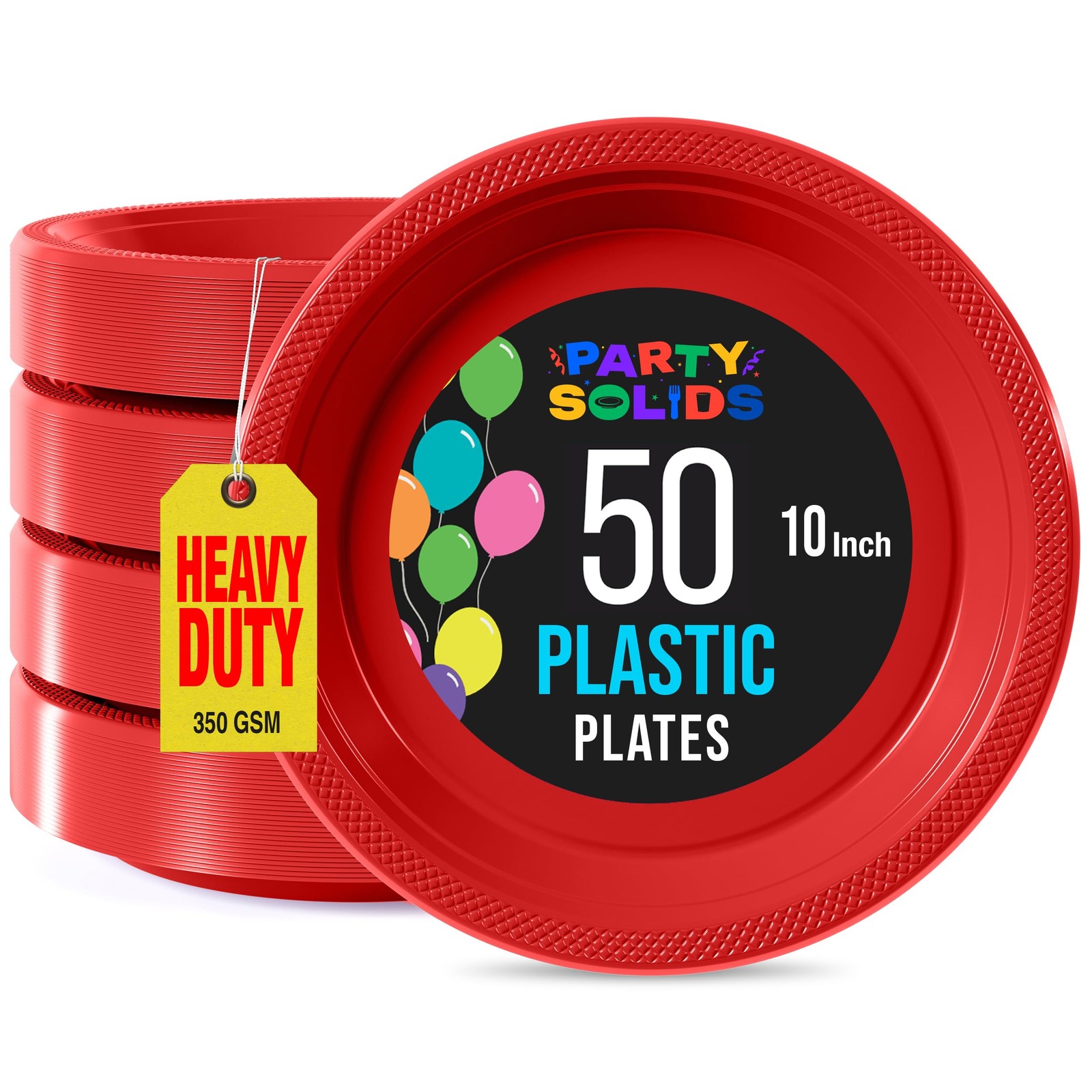 Exquisite 10 Inch. Red Plastic Plates - 50 Count - Round Solid Color Disposable gallery