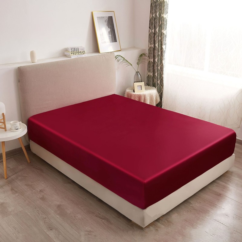 Solid Satin Silk Bed Fitted Sheet Smooth Mattress Pad Cover Twin Full Queen King gallery