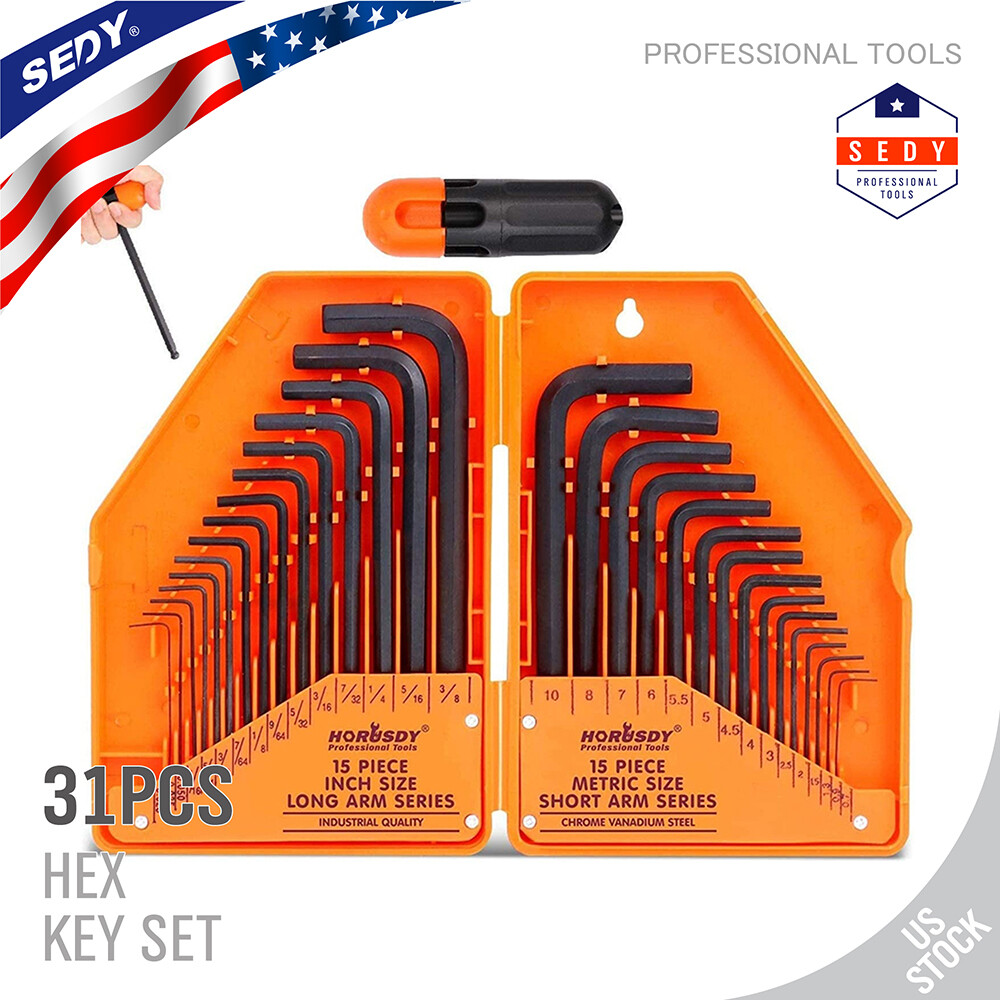 Allen Wrench Hex Key Set 31pc Set METRIC & SAE Standard Short Long Arm CrV Steel gallery