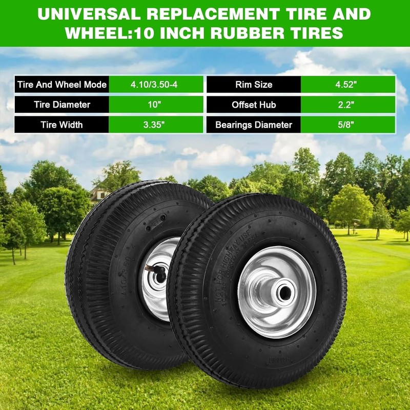 4.10/3.50-4 Polyurethane Solid Wheel Non-Rubber Tires for Garden Wagon Cart 2pcs gallery
