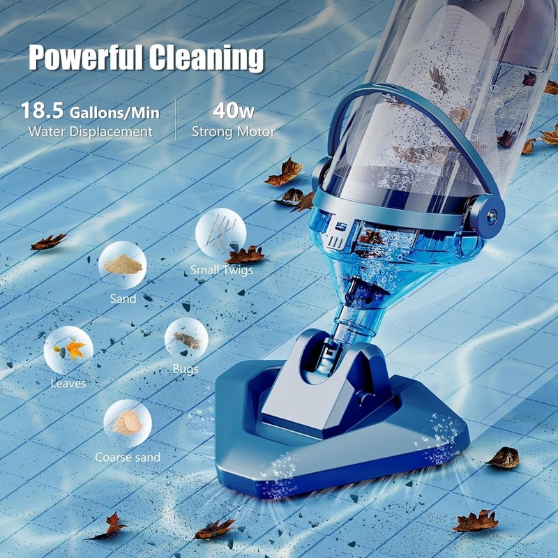 Cordless Pool Vacuum With Telescopic Pole 18.5 Gpm Rechargeable Cleaner gallery