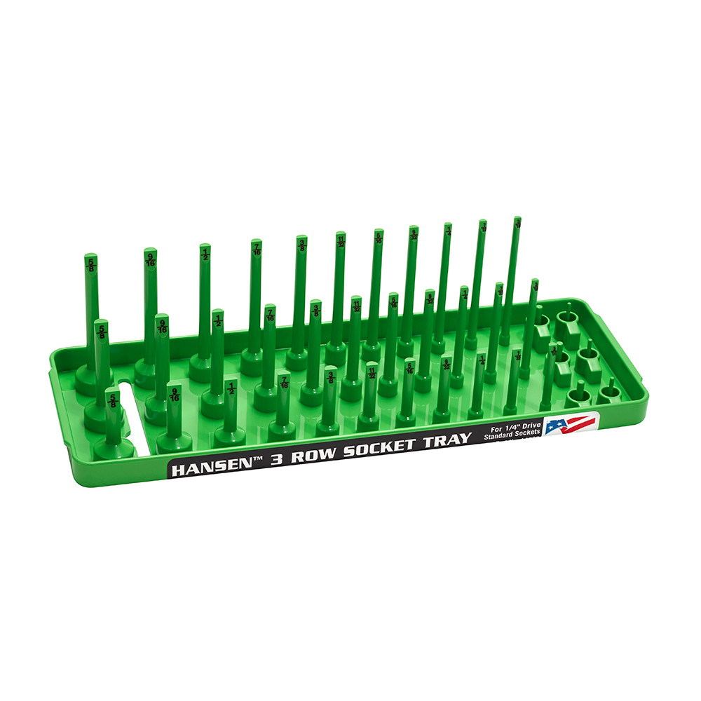 Hansen 1/4" Socket Tray Organizer Holder Set 3 Row Metric SAE Shallow Deep Green gallery