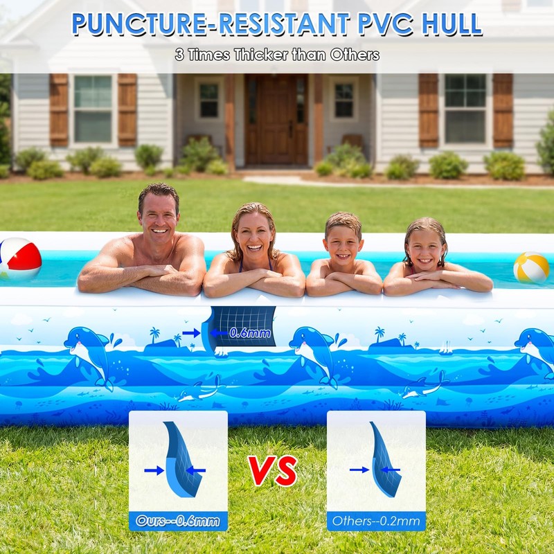 Extra Large Inflatable Pool for Adults, 165"x76"x22" Full-Sized Blow Up Pool ... gallery