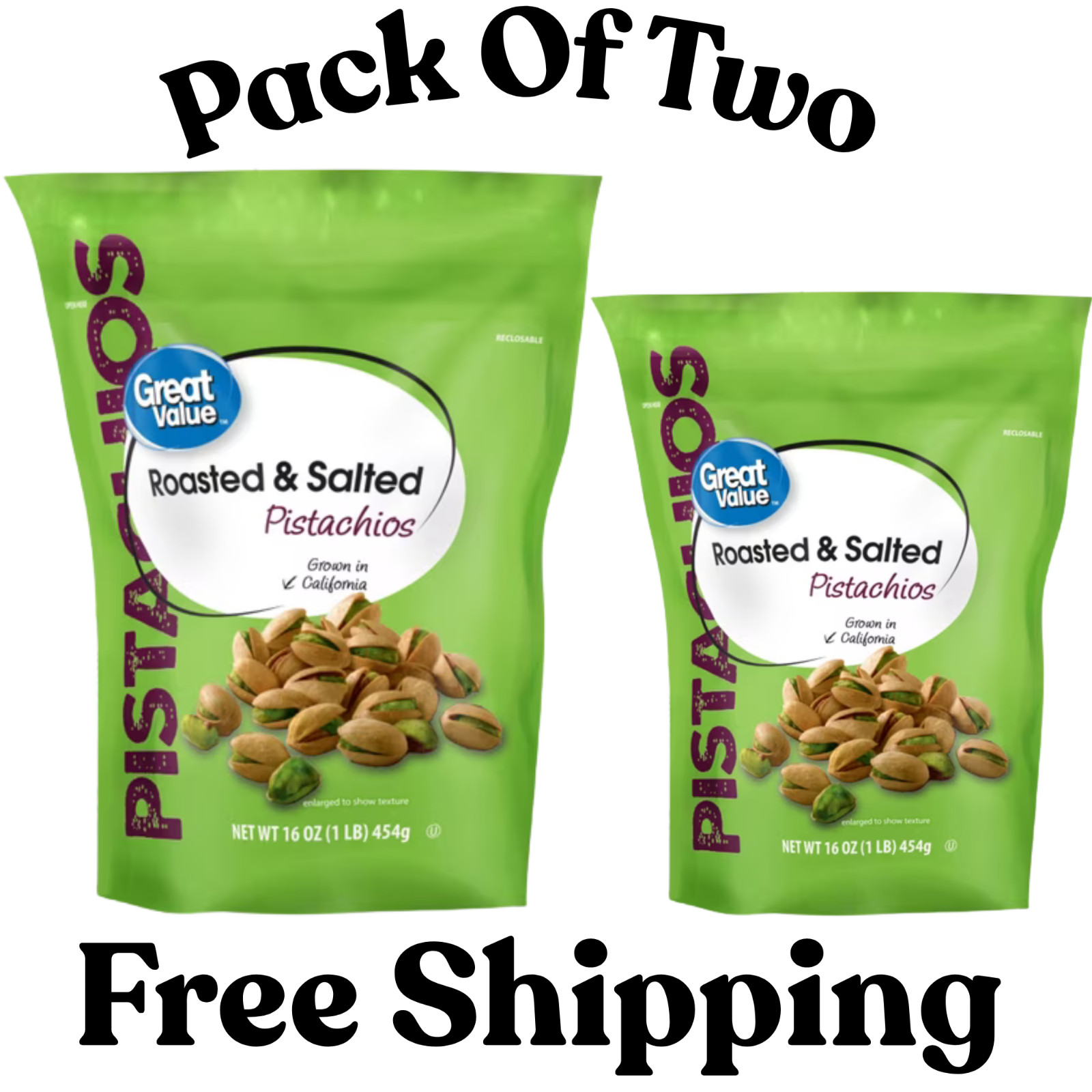 Great Value Roasted & Salted Pistachios, 16 oz Resealable Bag Pack of 2 gallery