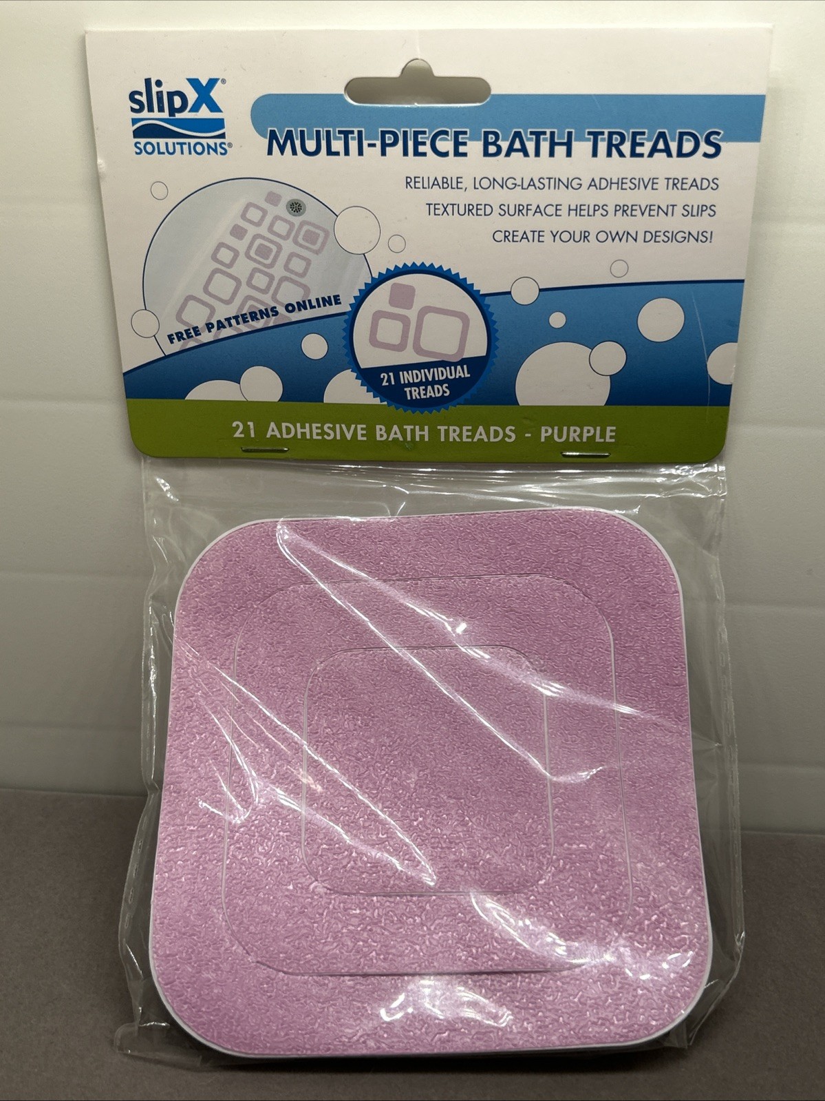 Adhesive Square Bath Treads Purple Anti Slip X Solutions Tub Shower NEW 21 count gallery