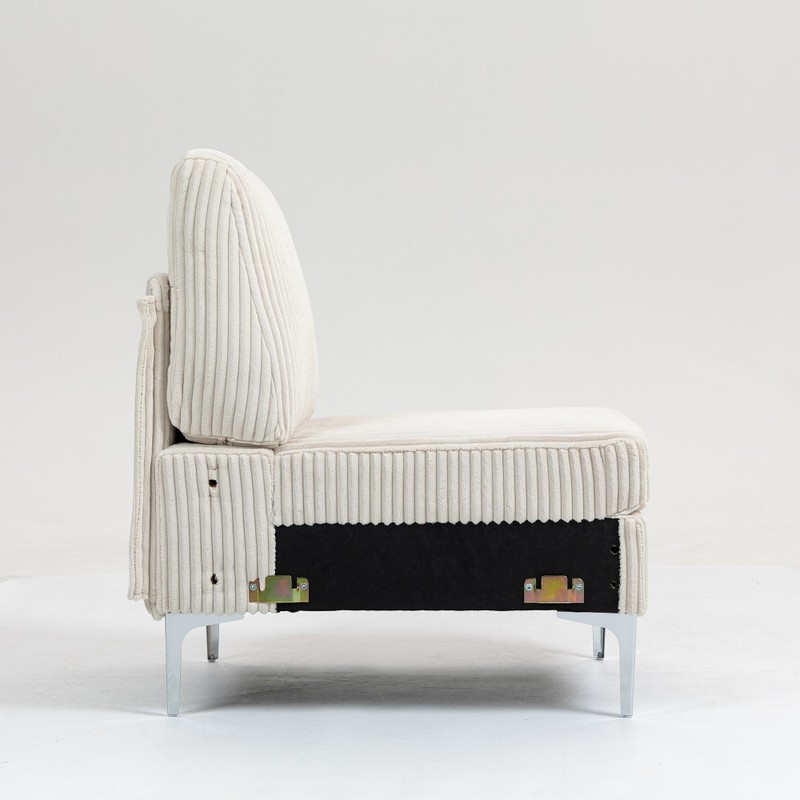 Single Modular Armless Sofa Chair w/ Back Cushion, Corduroy Beige Sectional Seat gallery