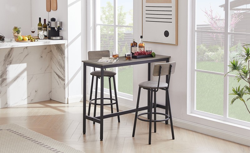 2025 Bar Table Set with 2 Bar stools PU Soft seat with backrest, Grey, NEW, HOT gallery