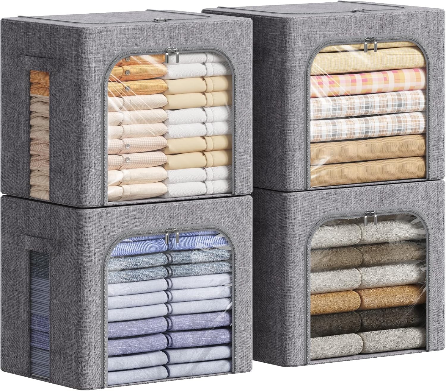 Stackable organiser with metal frame, cloth organiser with clear window and zip gallery
