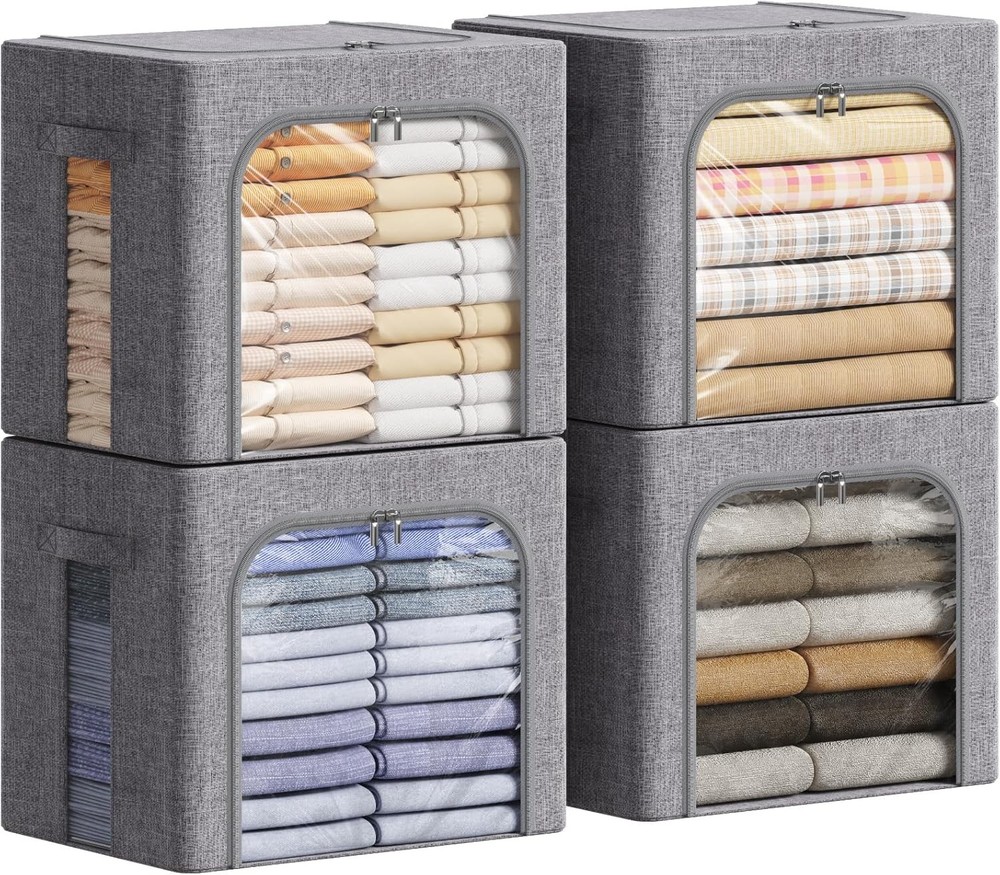 Stackable organiser with metal frame, cloth organiser with clear window and zip