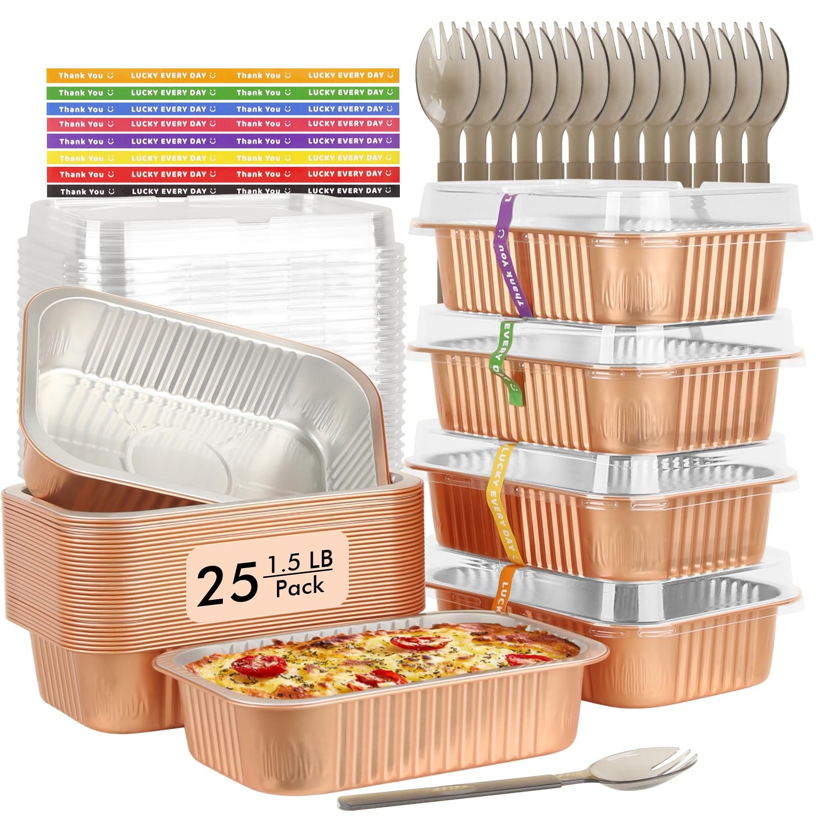 7”X5” Small Aluminum Pans with Lids 25 Pack 1.5lb Heavy Duty Foil Baking Tins To gallery