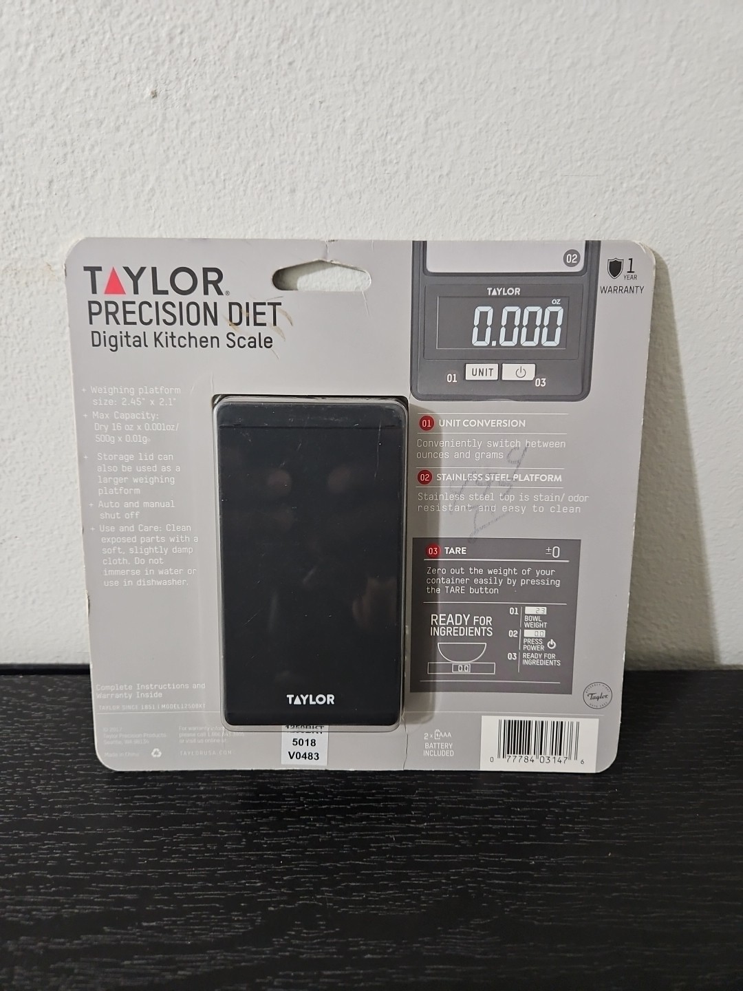 Taylor Precision Diet Digital Kitchen Scale With Cover, 16 oz/500 g 1250BKT New gallery