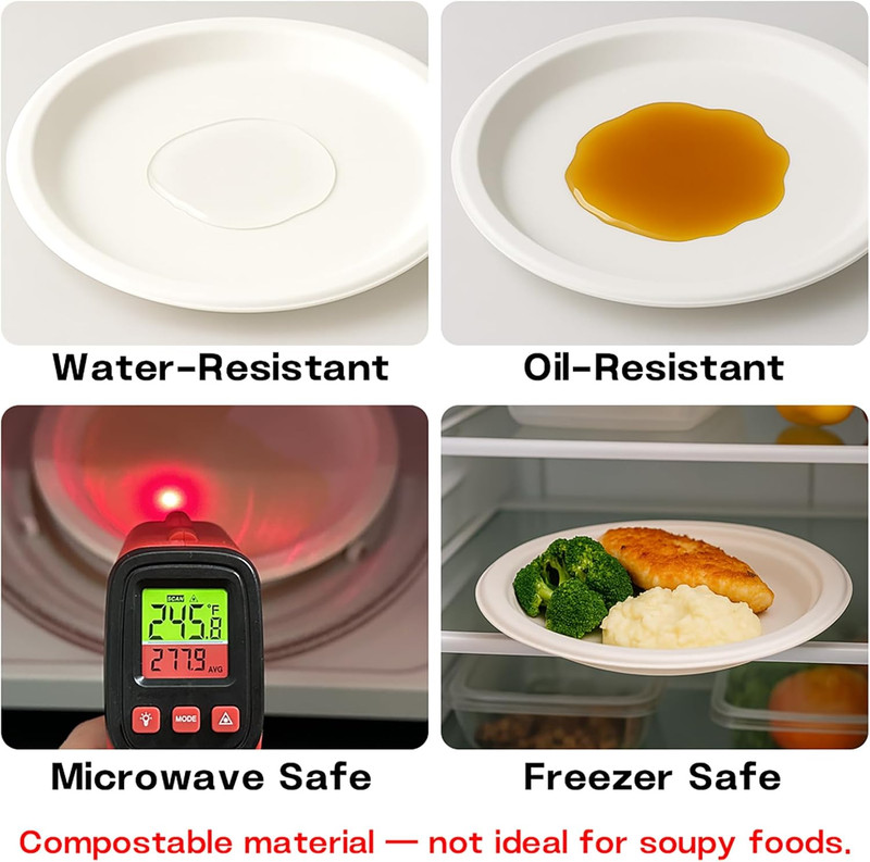 10 Inch Compostable Paper Plates【White 150 Pack】, 100% Sugarcane Bagasse Large D gallery
