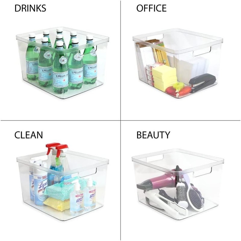 2-Pack Extra-Large Clear Storage Bins 11.5” L x 14” W x 9” H w/Cutout Handles... gallery