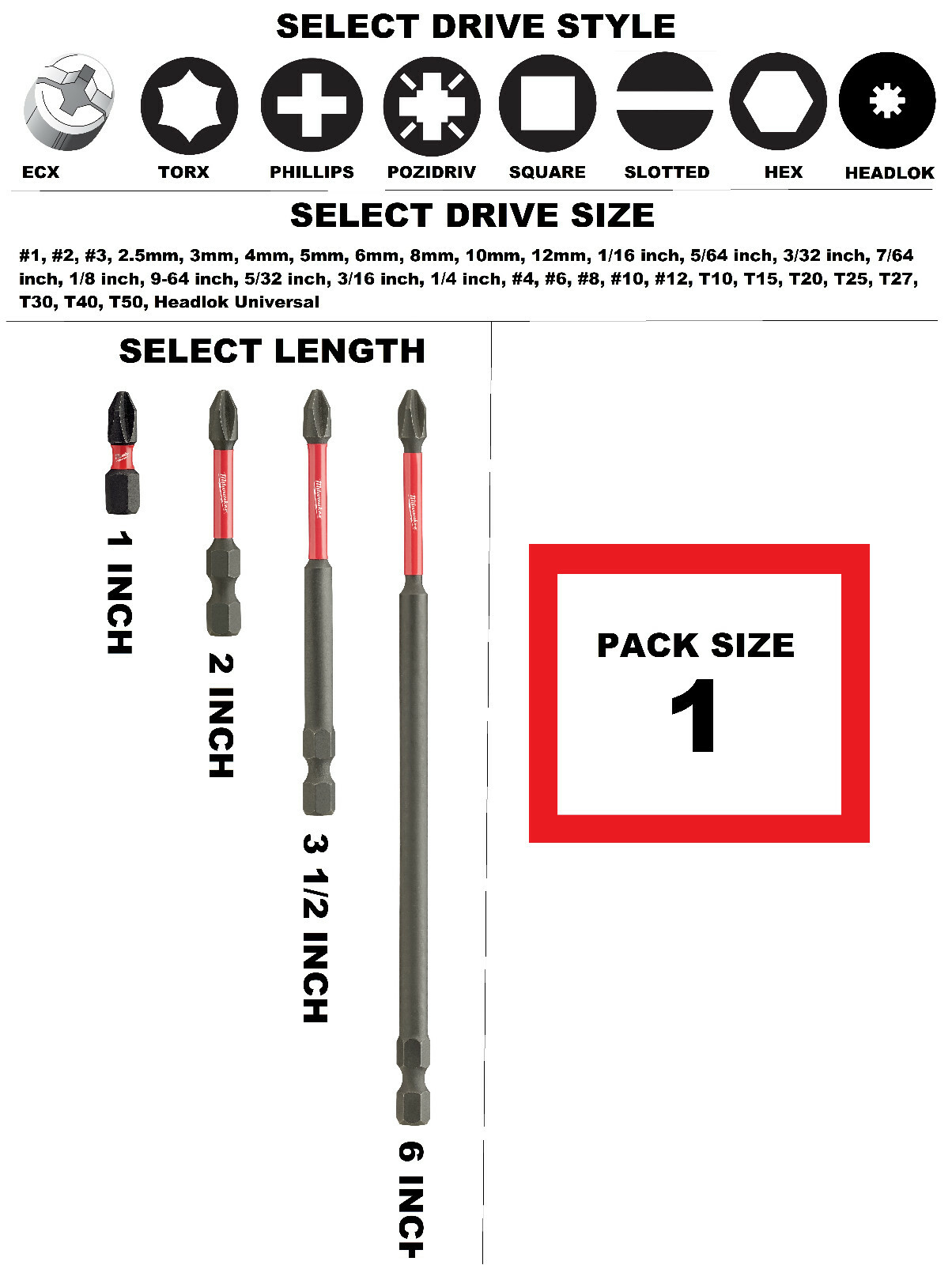 Milwaukee Shockwave Impact Driver Bit -All Sizes- PH TORX SQ HEX PZ SL ECX HL gallery