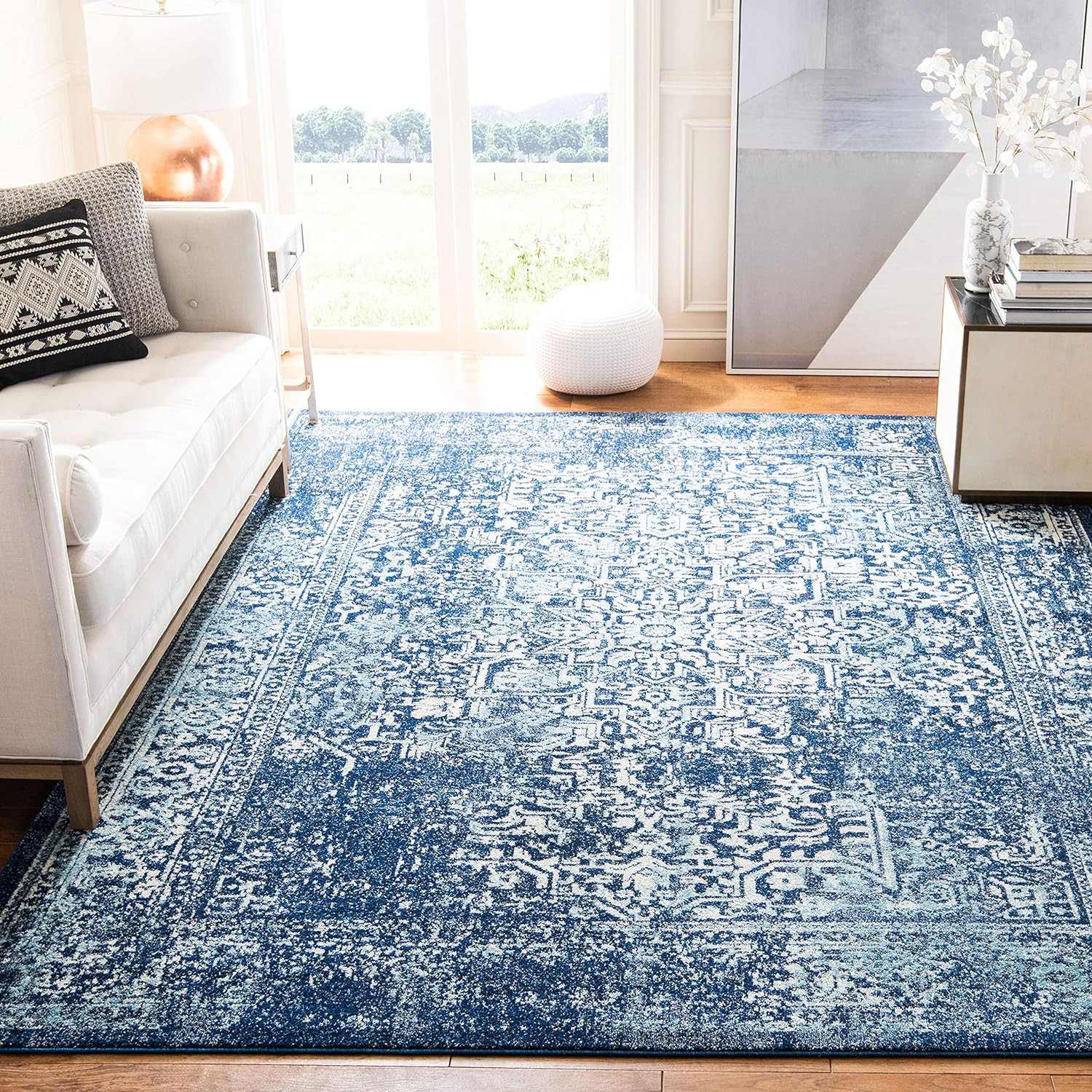 Evoke Collection 3' Square Navy/Ivory EVK256A Oriental Distressed Non-Shedding L gallery