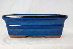 Rectangular Glazed Bonsai & Succulent Pot + Mesh 8″x 6″x 2.75″ – Blue Glazed