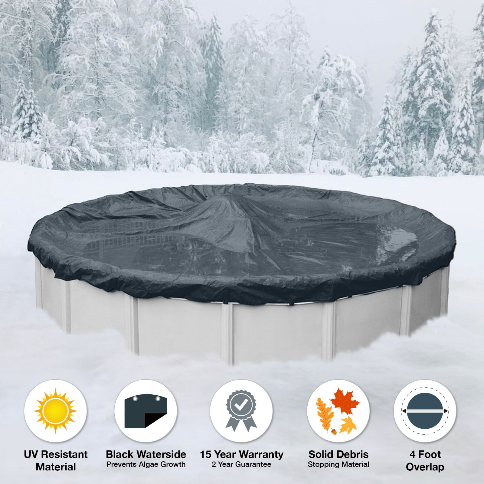 24' HEAVY Above Ground Winter Swimming Pool Solid Cover 15 Yr Wrnty 4FT Overlap gallery