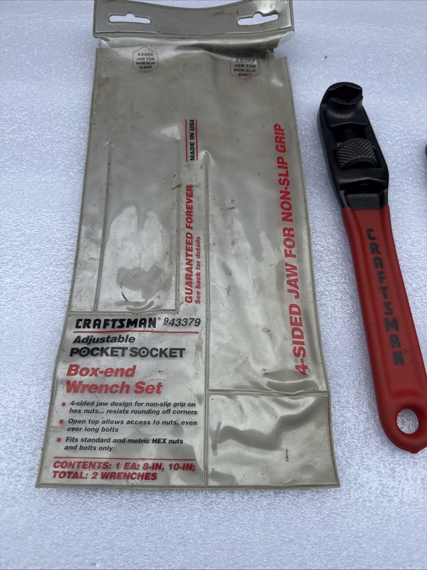 Craftsman Adjustable Pocket Socket Box-End Wrench Set 943379 8" & 10" Tool SEARS gallery