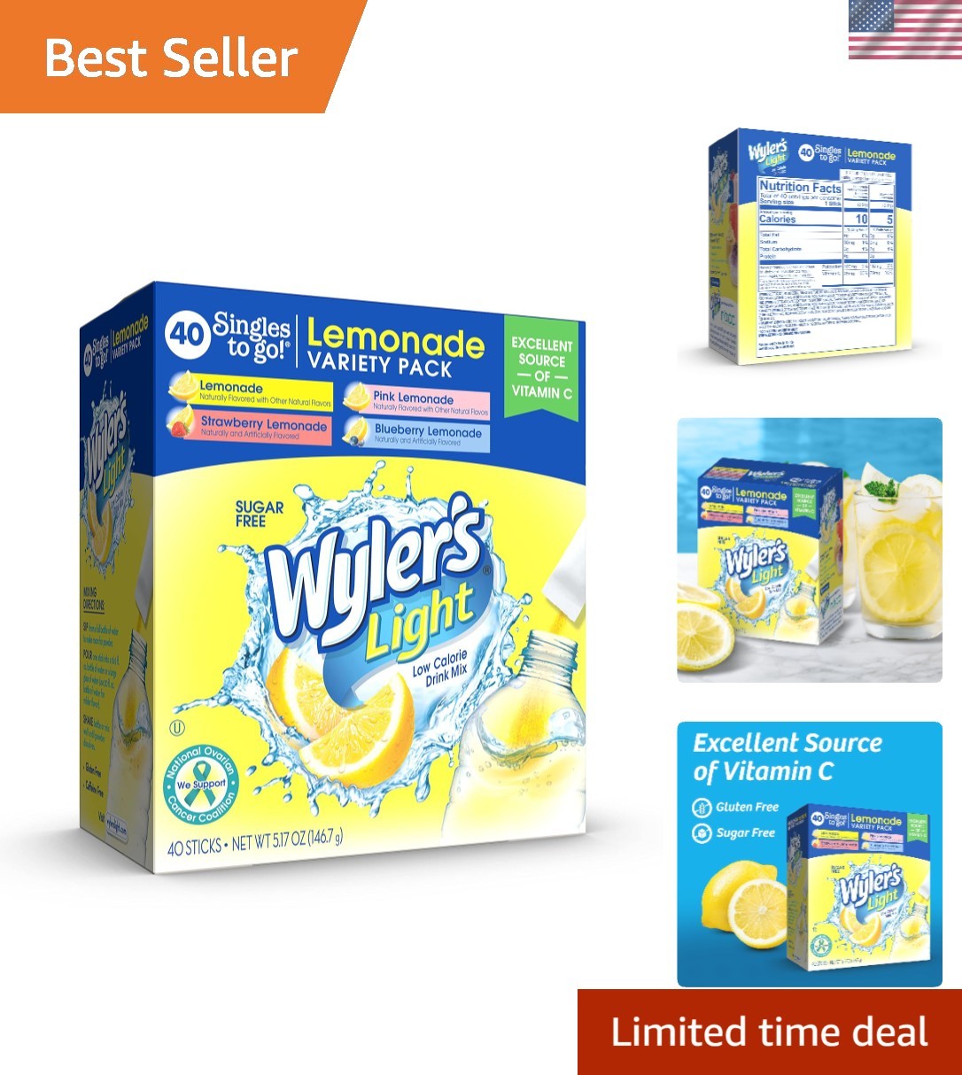Sugar-Free & Caffeine-Free Wyler's Light Lemonade Pack, 40 Refreshing Servings gallery