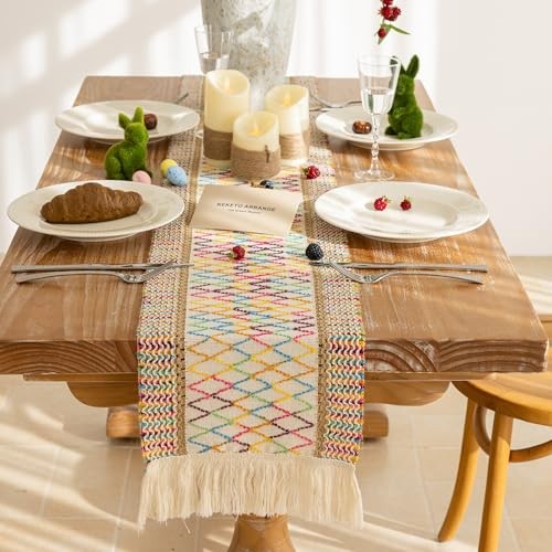 Boho Table Runner for Easter Decorations 12x48 Inches Farmhouse 48"L Colorful gallery