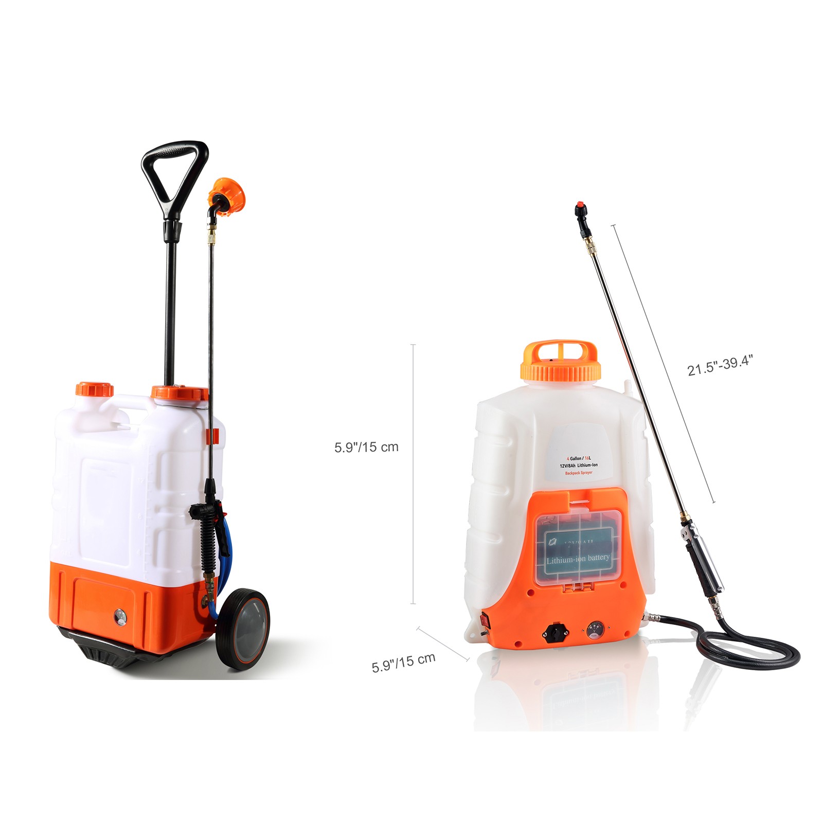 VEVOR Battery Powered Backpack Sprayer with Wheel 4 Gal Tank 0-94 PSI Adjustable gallery
