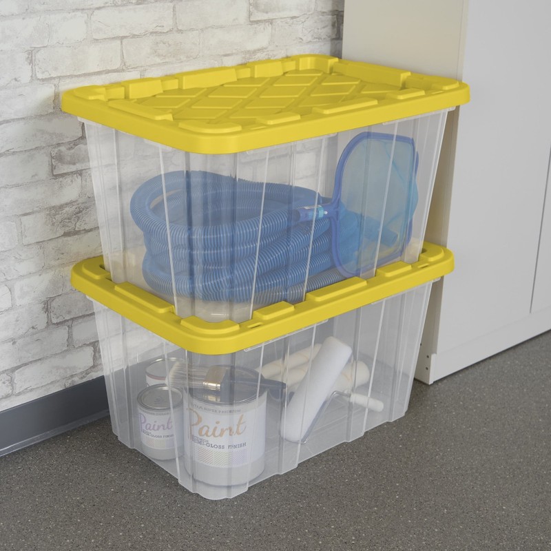 4pack Sterilite Large Industrial Storage Tote 27Gallon Durable Clear Plastic Bin gallery