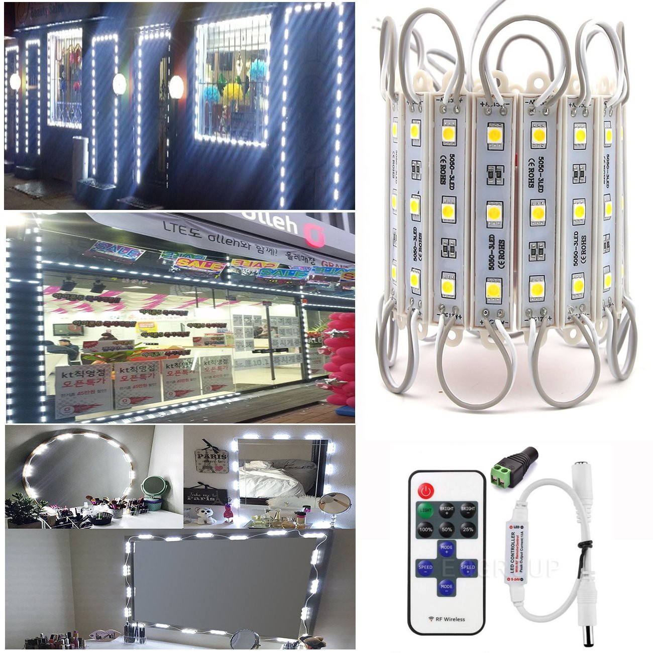 US 10-100ft White 5050 LED Module store front light Waterproof Decor Lamp Remote gallery