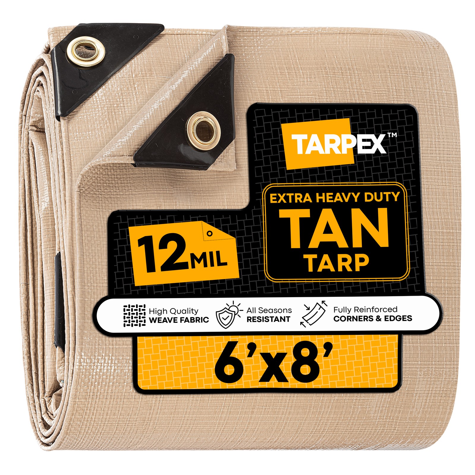 TARPEX - 12 Mil Tan Extra Heavy Duty Poly Tarp 6' x 8' gallery
