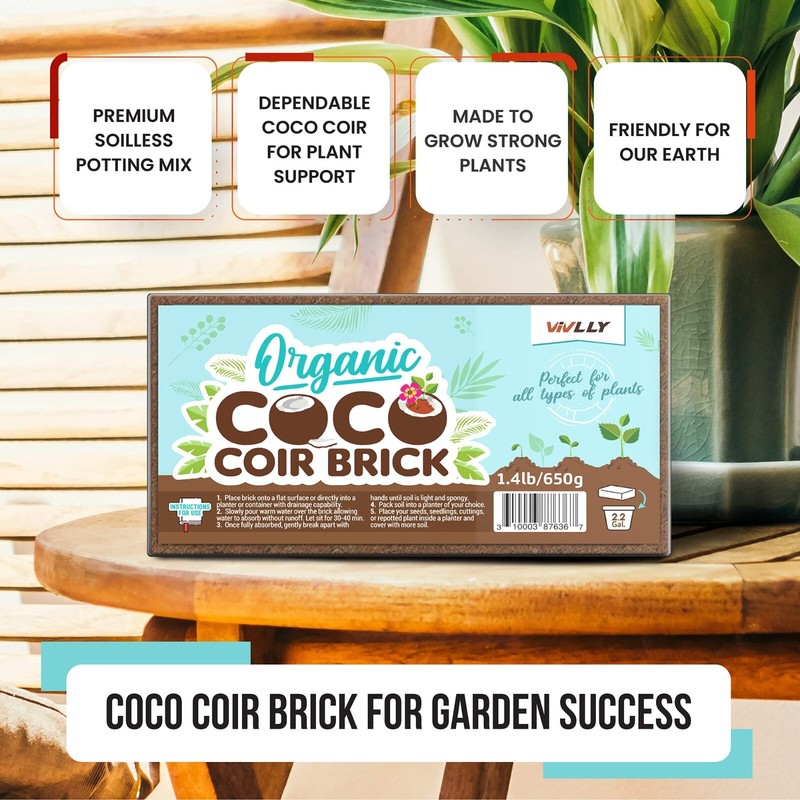 Compressed Coco Coir 1.4 LBS Brick Coconut Soil with Low EC & PH Balance gallery
