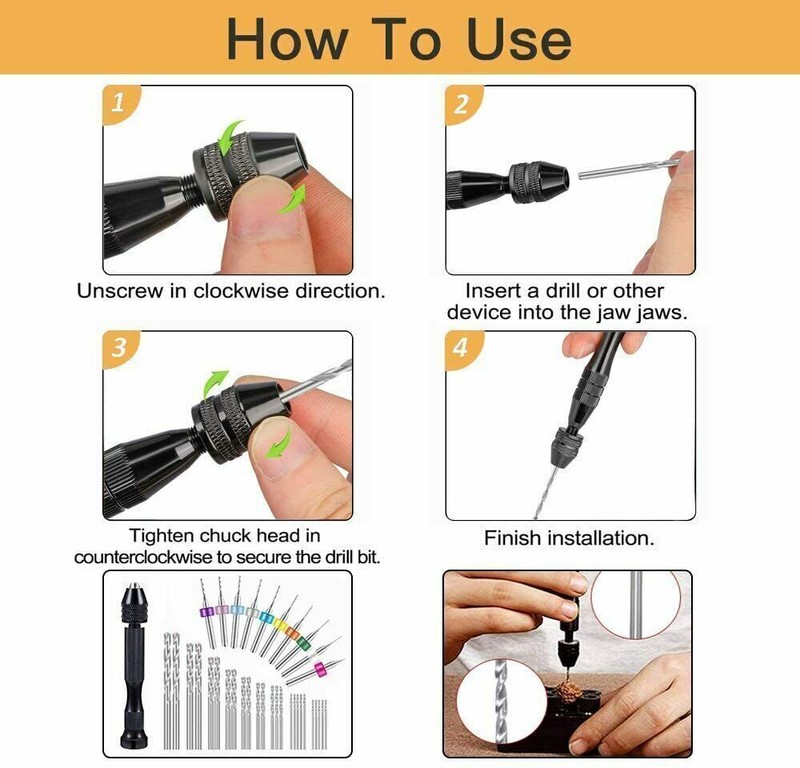 59 Pcs Mini Micro Hand Twist Drill Bits Set Rotary Precision Pin Vise Tools Kit gallery