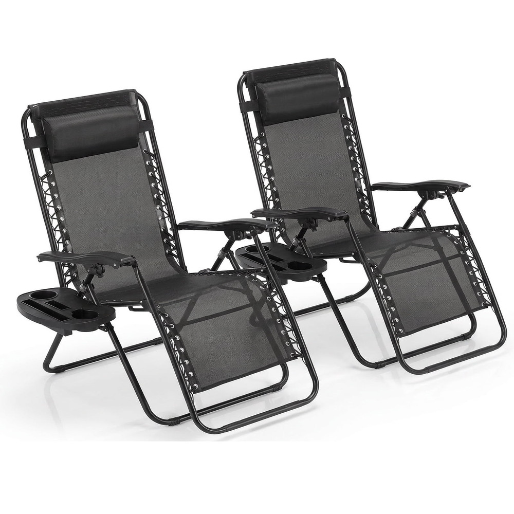 2-Pack Zero Gravity Lounge Chairs,Folding Recliners with Pillow & Cup Holder-M50