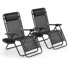 2-Pack Zero Gravity Lounge Chairs,Folding Recliners with Pillow & Cup Holder-M50