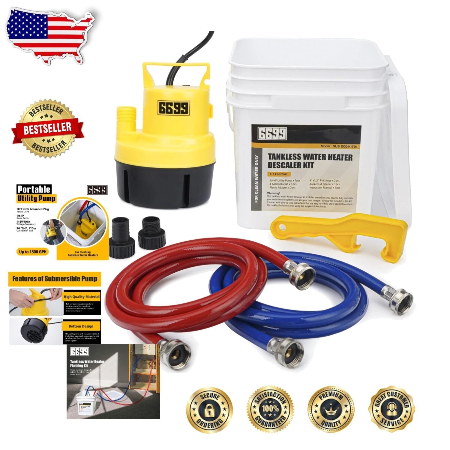 Tankless Water Heater Flushing Kit 1/4HP Pump 1500GPH 25 GPM gallery