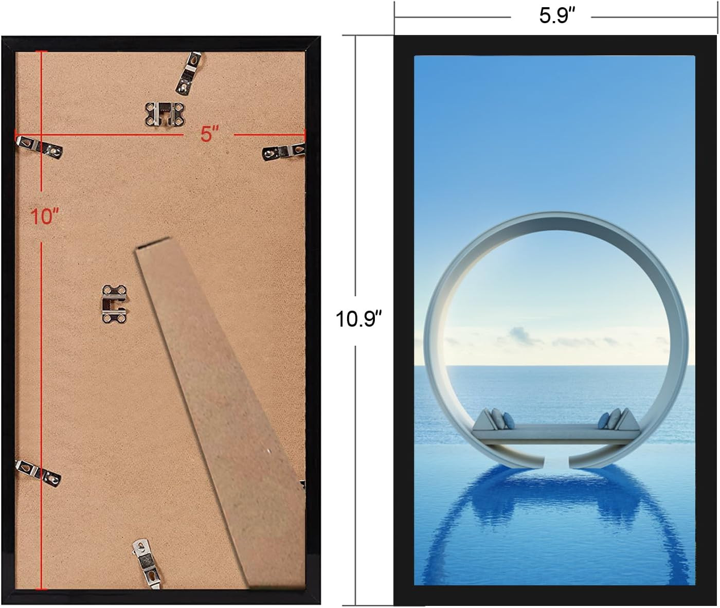 5x10 Black Picture Frame, Tabletop and Wall Mounting Horizontally or Vertically, gallery