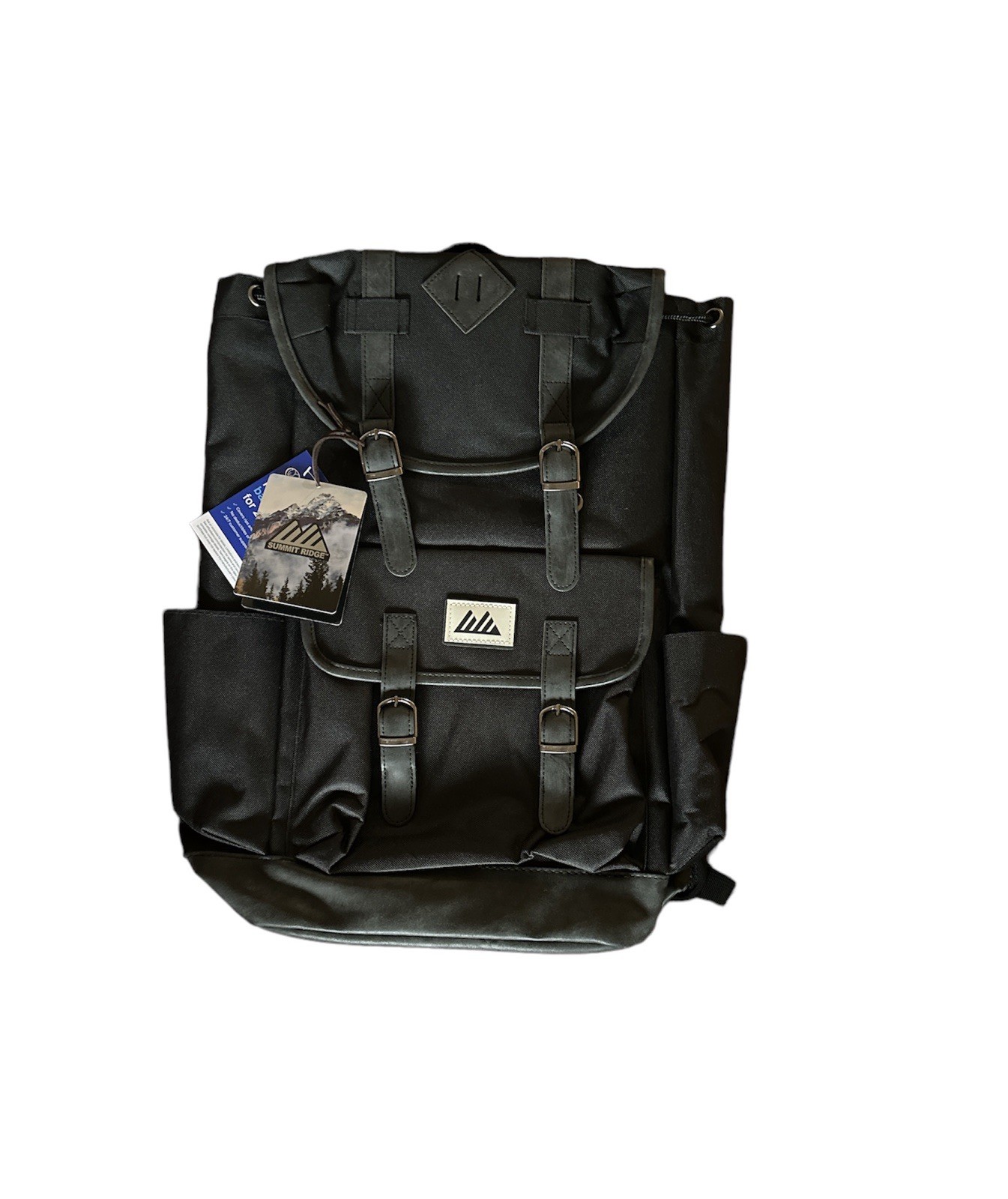 NWT Black Padded Drawstring Buckles Snap Backpack with Vinyl Trim Summit Ridge. 3