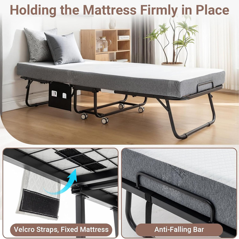 Portable Rollaway Bed with Memory Foam Mattress, Space-Saving Design, 75"x38 gallery